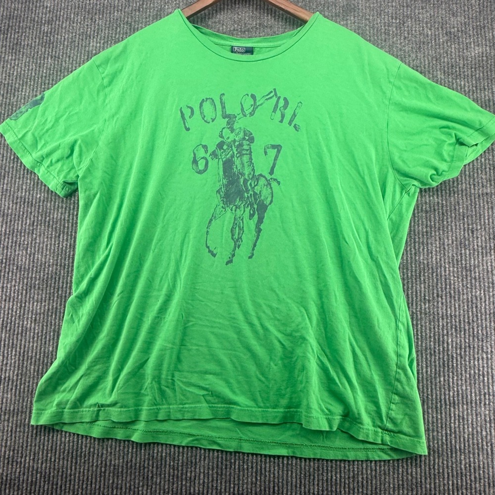 Polo Ralph Lauren T-Shirt Mens XL Green Good Graphic Big Pony 67 Short Sleeve